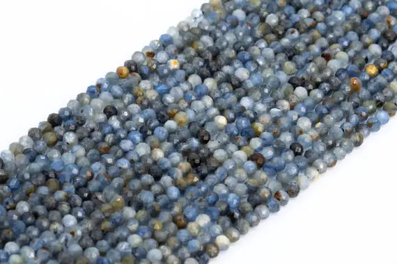 Genuine Natural Blue Gray Kyanite Loose Beads Faceted Round Shape 2-3mm