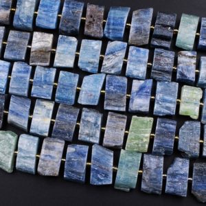 Raw Natural Blue Green Kyanite Rectangle Slice Beads Center Drilled Focal Pendant Quality Gemstone Rough Cut 15.5" Strand | Natural genuine other-shape Kyanite beads for beading and jewelry making.  #jewelry #beads #beadedjewelry #diyjewelry #jewelrymaking #beadstore #beading #affiliate #ad