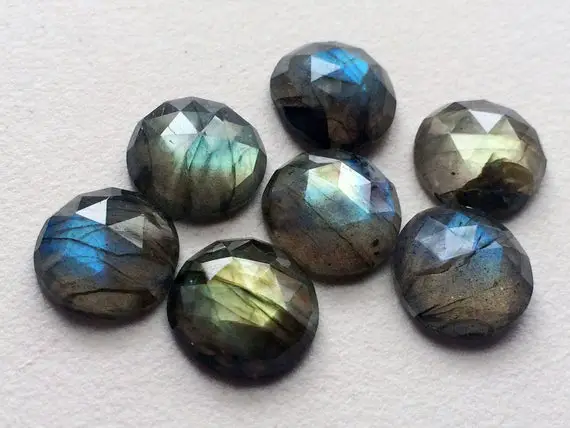 14mm Labradorite Rose Cut Round Cabochons, Labradorite Faceted Round Flat Back Cabochons For Jewelry (1pc To 5pc Options) - Ks79