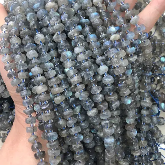 7-8mm Gray Labradorite Pebble Chip Beads, Gemstone Beads, Wholesale Beads