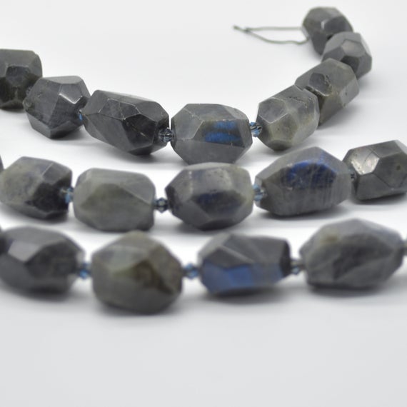Natural Labradorite Semi-precious Gemstone Faceted Nugget Beads - 15mm - 22mm - 15" Strand