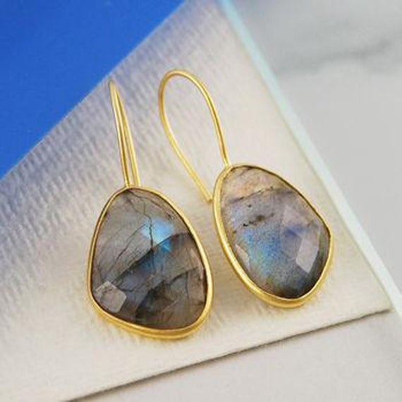 Labradorite Gold Drop Earrings-gemstone Earrings-labradorite Dangle Earrings-gold Hook Earrings-gift For Her-gemstone Jewellery-earrings
