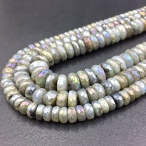 Shop Labradorite Faceted Beads! Rainbow Labradorite Rondelle Beads Faceted Labradorite Rondelles Plated Labradorite Saucer Spacer Beads Jewelry Beads 15.5"/Full Strand | Natural genuine faceted Labradorite beads for beading and jewelry making.  #jewelry #beads #beadedjewelry #diyjewelry #jewelrymaking #beadstore #beading #affiliate #ad