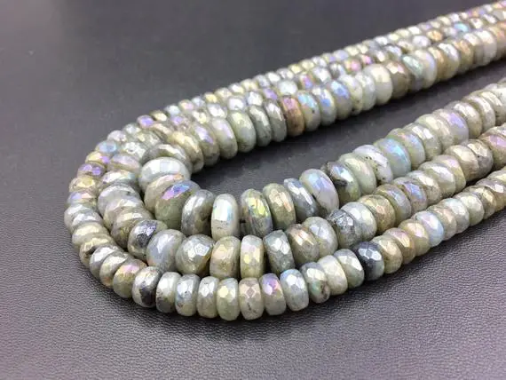 Rainbow Labradorite Rondelle Beads Faceted Labradorite Rondelles Plated Labradorite Saucer Spacer Beads Jewelry Beads 15.5"/full Strand