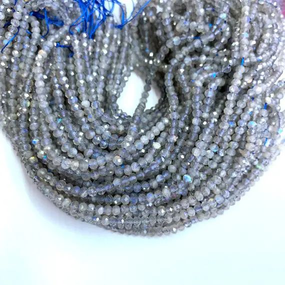 Tiny Labradorite 3x2mm 4x3mm Rondelle Micro Faceted Beads, Small Gray Blue Flashy Labradorite Beads,gray Gemstone Semi Precious  Minimalist