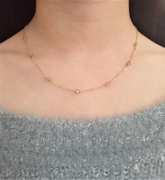 Labradorite Necklace, Gemstone Necklace / Handmade Jewelry / Beaded Choker, Necklaces For Women, Simple Gold Necklace, Layered Necklace