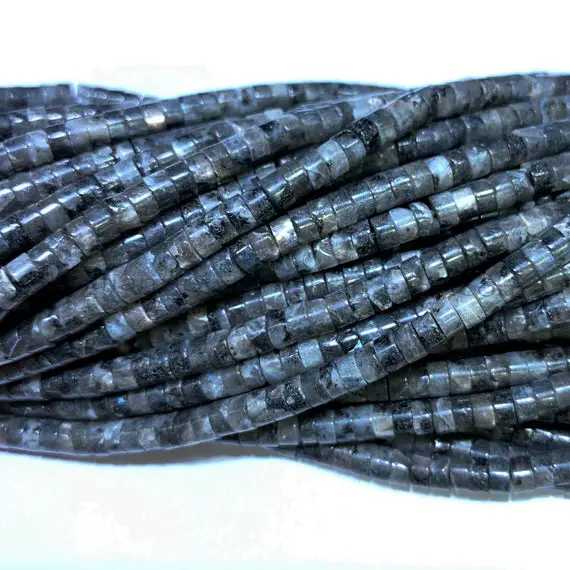 Black Labradorite Heishi Round Beads 3mm 4mm, Dark Gray Gemstone Seed Beads, Cylinder Labradorite Spacers, Natural Labradorite Tube Beads