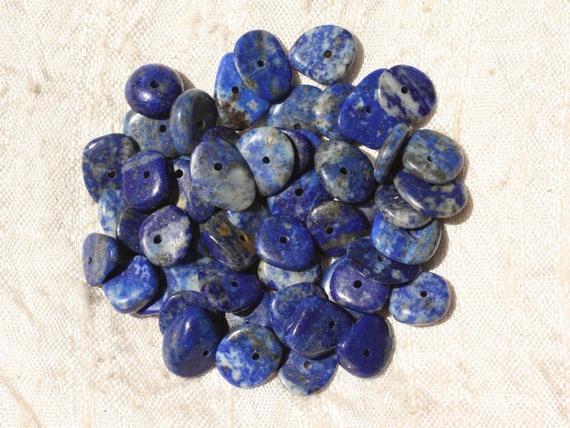 10pc - Perles Pierre Lapis Lazuli Chips Palets Rondelles 8-14mm Bleu Doré - 4558550018083