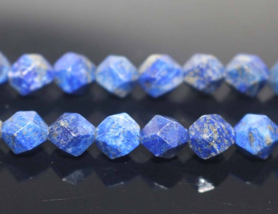 Natural Faceted Lapis Lazuli Nugget Diamond Beads,lapis Lazuli Beads,6mm 8mm 10mm Star Cut Faceted Beads,one Strand 15"