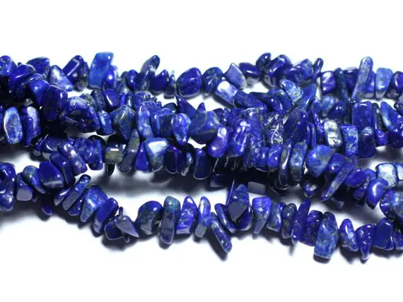 Fil 80cm 240pc Environ - Perles Pierre - Lapis Lazuli Rocailles Chips 4-12mm Bleu Roi Nuit Doré