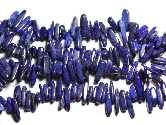 Fil 39cm 90pc Environ - Perles Pierre - Lapis Lazuli Rocailles Chips Batonnets 10-22mm Bleu Roi Nuit Doré