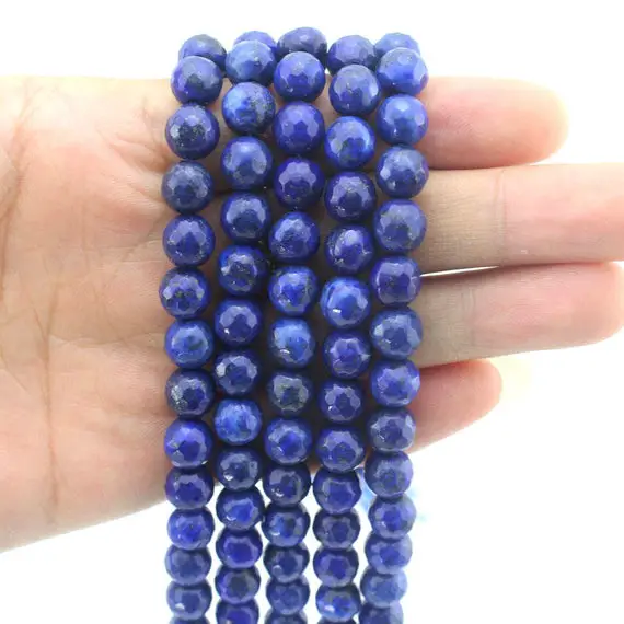 Faceted Lapis Lazuli Beads, Dark Blue Round Lapis Lazuli Gemstone, Semi Precious Stone Bead Strands 4mm,6mm,8mm,10mm,12mm--15 Inches--qm0017
