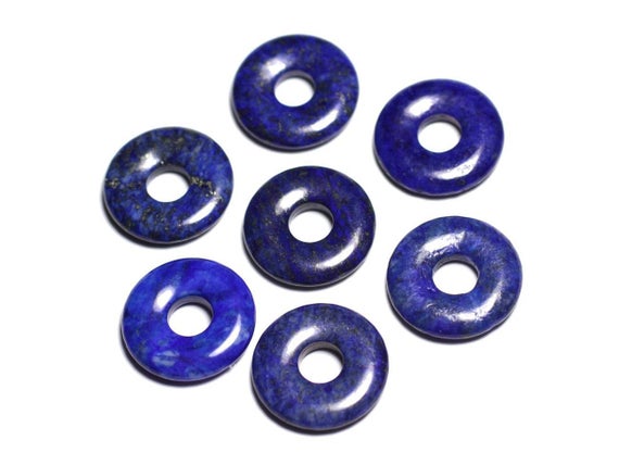 1pc - Perle Pendentif Pierre - Rond Cercle Anneau Donut Pi 20mm - Lapis Lazuli Bleu Nuit Roi Doré - 4558550092083