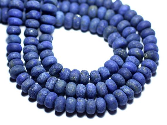 10pc - Perles Pierre - Lapis Lazuli Rondelles 8x5mm Bleu Roi Nuit Doré Mat Sablé Givré - 7427039737654
