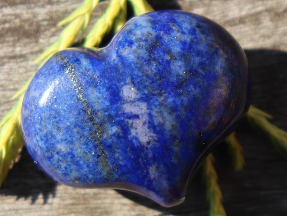 Lapis Puffy Heart Pocket, Worry Healing Stone With Positive Healing Energy!