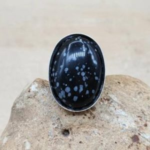 Shop Snowflake Obsidian Rings! Large Snowflake Obsidian ring. Statement Adjustable 925 sterling silver rings for women. Reiki jewelry uk. Virgo jewelry.  25x18mm stone | Natural genuine Snowflake Obsidian rings, simple unique handcrafted gemstone rings. #rings #jewelry #shopping #gift #handmade #fashion #style #affiliate #ad