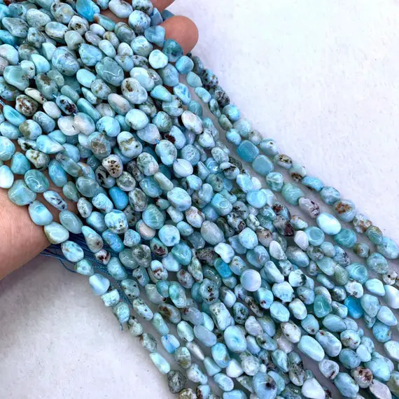 Natural Larimar Nugget Beads 6-10mm Genuine Larimar Irregular Beads Blue Gemstone Nugget Blue Semi Precious Beads Larimar Bracelet Necklace