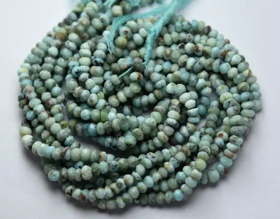 13 Inch Strand,natural Larimar Faceted Rondelles Shape Beads,size 3.5-4mm