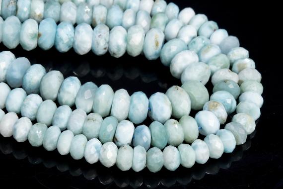 Genuine Natural Larimar Loose Beads Dominica Grade A Sky Blue Faceted Rondelle Shape 6x4mm 8x5mm 10x6mm