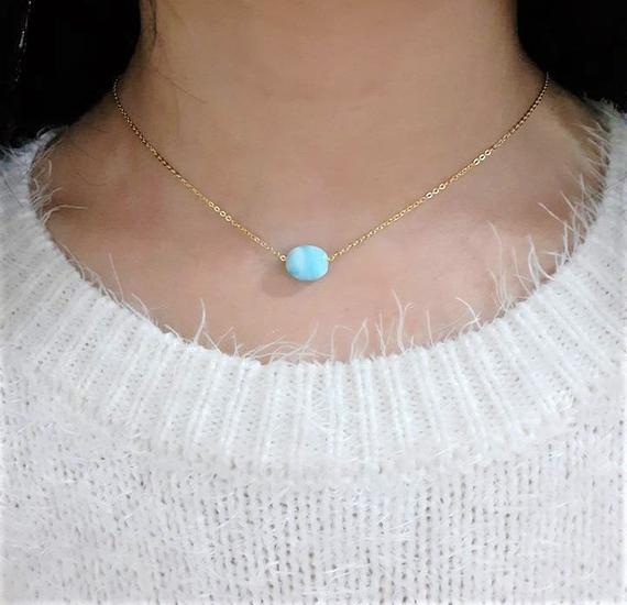 Larimar Necklace, Floating Larimar Necklace / Handmade Jewelry / Genuine Larimar Fidget Necklace, Pendant Dainty Layered Delicate Minimalist