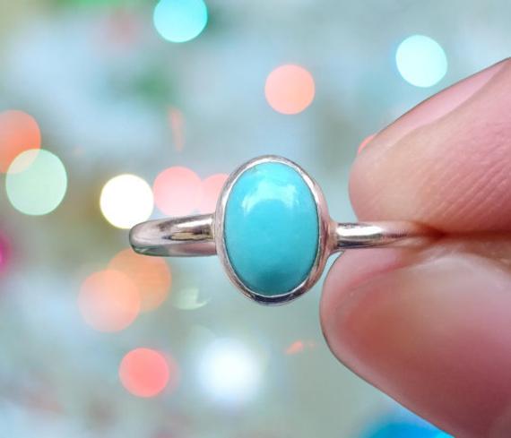 Oval Larimar Ring, Larimar Silver Ring, Larimar Jewelry, Natural Larimar, Handmade Ring, Dainty Ring, Oval Stone, Tiny, Silver Gift Ring