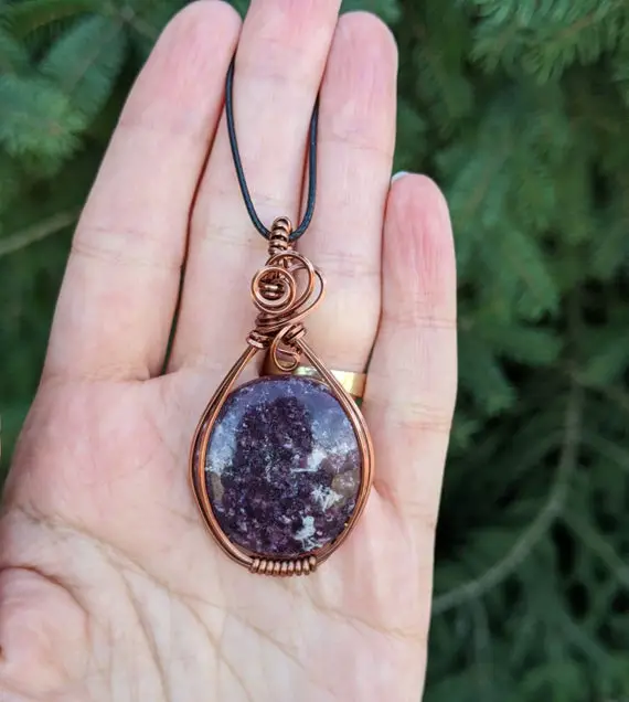 Lepidolite Necklace, Purple Summer Necklace Wire Wrap Copper Stone Necklace, Everyday Wire Minimalist Jewelry Canadian Shops, Gifts For Her