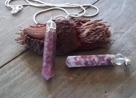 Lepidolite Pendant, Lilac Lepidolite Silver Pendant With Crystal Quartz Orb Top, Lepidolite Necklace With Chain