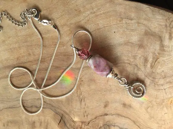Lepidolite Pendant On Sterling Silver Snake Chain - Pink Lavender Gray Gemstone -  Boho Pendant, Handmade, Gift For Her, Arcturus Creations