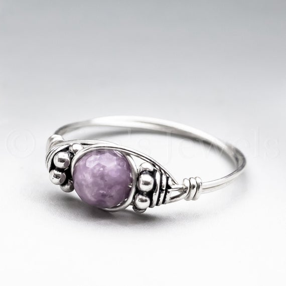 Light Lepidolite Faceted Bali Sterling Silver Wire Wrapped Gemstone Bead Ring - Made To Order, Ships Fast!