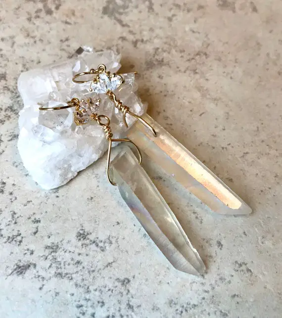Long Crystal Angel Aura Quartz Earrings
