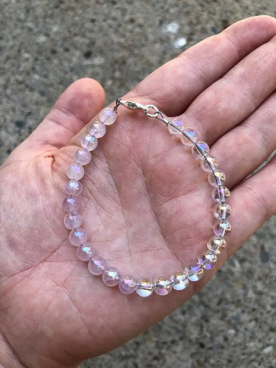 Love And Positive Energy Bracelet (6mm) - Angel Aura Quartz & Angel Aura Rose Quartz Bracelet - Healing Crystals And Stones - Tumbled Stones