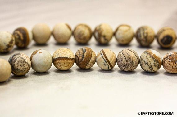 M/ Matte Picture Jasper 10mm/ 12mm/ 14mm Round Beads Natural Earthy Brown Color Stone Each Bead Has Unique Pattern Not Polished Raw Jasper