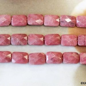 Shop Rhodonite Faceted Beads! M/ Rhodonite 7x10mm Cushion Cut beads 15.5" strand Natural Rich Solid Pink Faceted Flat Rectangle beads for jewelry making | Natural genuine faceted Rhodonite beads for beading and jewelry making.  #jewelry #beads #beadedjewelry #diyjewelry #jewelrymaking #beadstore #beading #affiliate #ad