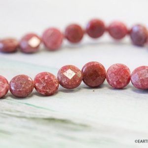 Shop Rhodonite Faceted Beads! M/ Rhodonite 8mm/ 10mm Faceted Coin beads 16" strand Natural pink gemstone beads For jewelry making | Natural genuine faceted Rhodonite beads for beading and jewelry making.  #jewelry #beads #beadedjewelry #diyjewelry #jewelrymaking #beadstore #beading #affiliate #ad