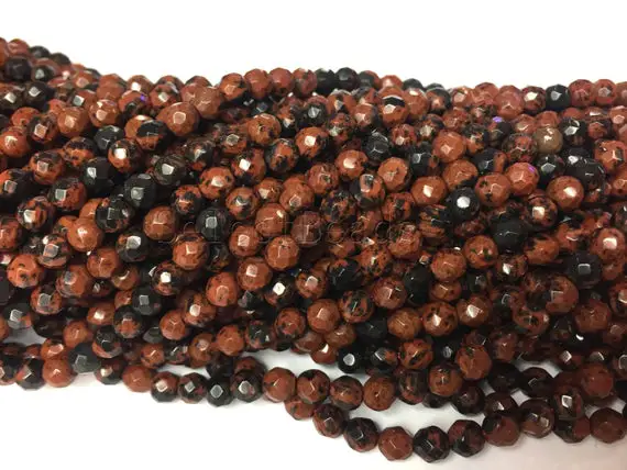 Faceted Round Mahogany Obsidian Beads - Coffee Color Gemstone Beads - Dark Brown Stone Beads - Natural Obsidian Jewelry Beads - 15inch