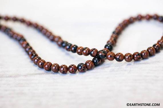 S/ Mahogany Obsidian 4mm Round Beads 15.5" Strand Natural Brown Gemstone Beads For Jewelry Making