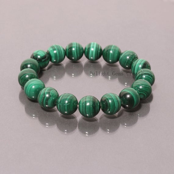 Genuine Malachite Bracelet, Stretch Bracelet, 12mm Green Malachite Gemstone Round Beads Bracelet, Bracelet For Men, Yoga And Mediation