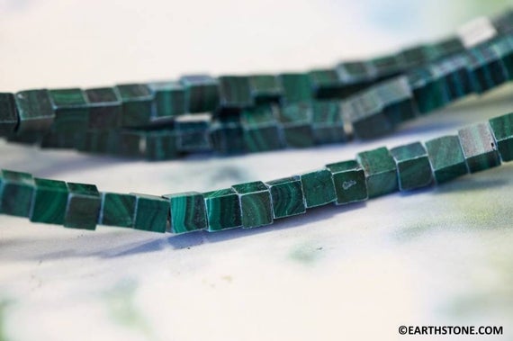 S/ Malachite 4x4mm Cube Beads 16" Strand Natural Green Gemstone Cubic Spacer For Jewelry Making