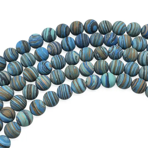 8mm Matte Blue Malachite Beads, Round Gemstone Beads, Wholesale Beads