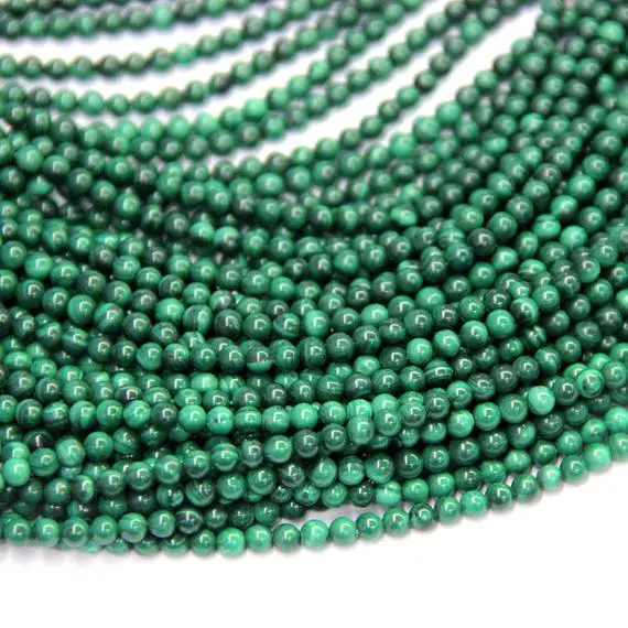 Tiny Malachite Round Smooth Beads 2 3 4mm Natural Malachite A Quality Green Gemstone Genuine Small Malachite Semi Precious Spacer Beads