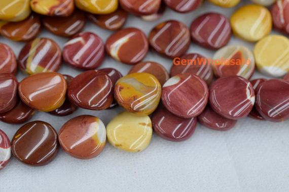 15.5" 16mm Natural Moukaite Twisted Coin Beads, Red Mookaite Gemstone/semi Precious Stone Jgdoc