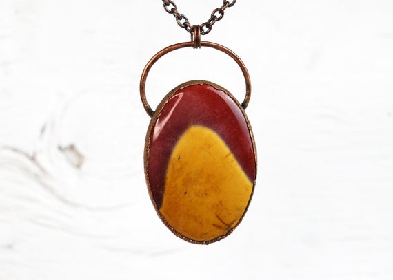 Mookaite Jasper Necklace - Large Stone Pendant - Electroformed Copper Jewelry - Natural Gemstone