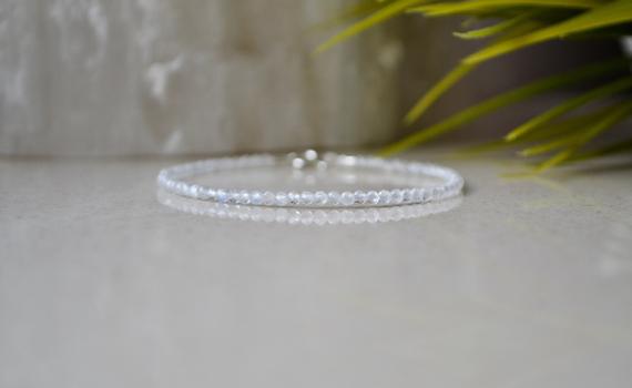 June Birthstone, Moonstone Bracelet - Bracelet Femme, Delicate Bracelet Sterling Silver, White Crystal Jewelry, Womens Gift  Bracelet
