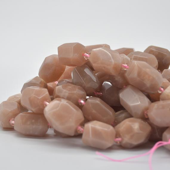 High Quality Grade A Natural Peach Moonstone Semi-precious Gemstone Faceted Nugget Beads - 15mm - 22mm - 15" Strand