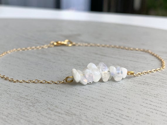 Moonstone Anklet - Raw Moonstone Jewelry - June Birthstone Jewelry - Bridesmaid Anklet - Crystal Bar Anklet - Boho Anklet - Moonstone Gold