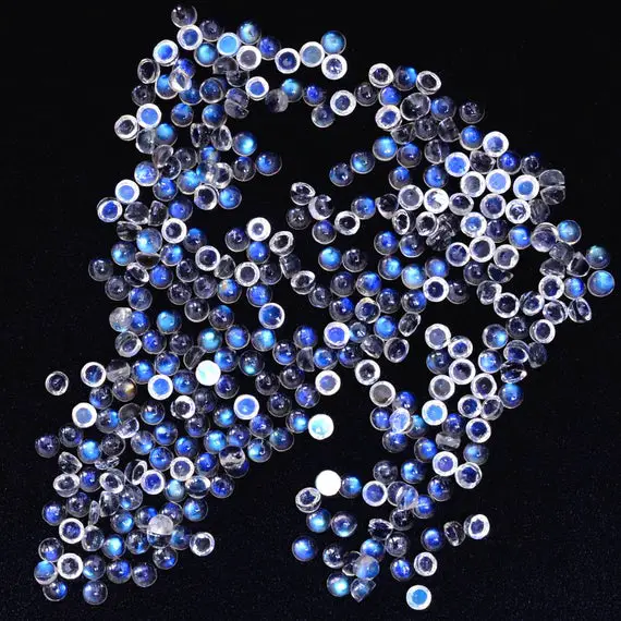 Aaa+ White Rainbow Blue Fire Moonstone 2.5mm, 3mm, 3.5mm Round Smooth Cabochon | Natural Loose Moonstone Blue Fire Gemstone Cabochon Lot