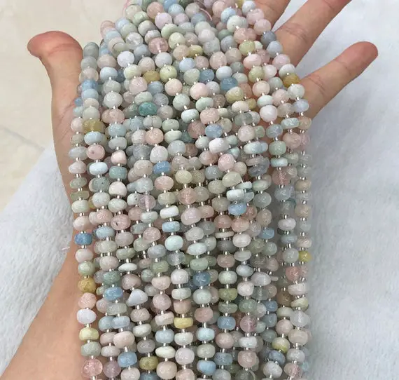 7-8mm Natural Morganite Pebble Chip Beads, Gemstone Beads, Wholesale Beads
