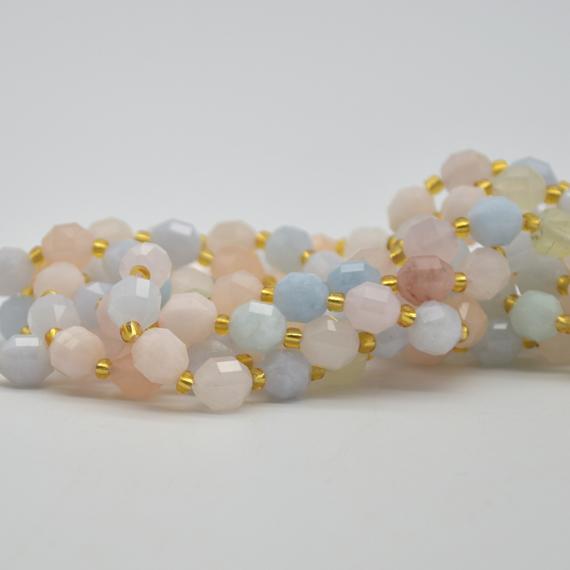 Grade A Natural Morganite Semi-precious Gemstone Double Tip Faceted Round Beads - 7mm X 8mm - 15" Strand