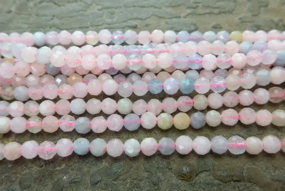Natural Morganite Gemstone Beads - Small Stone Spacer Beads - Pink And Blue Beads - Faceted Round Stone Beads - Natural Stone Beads -15inch