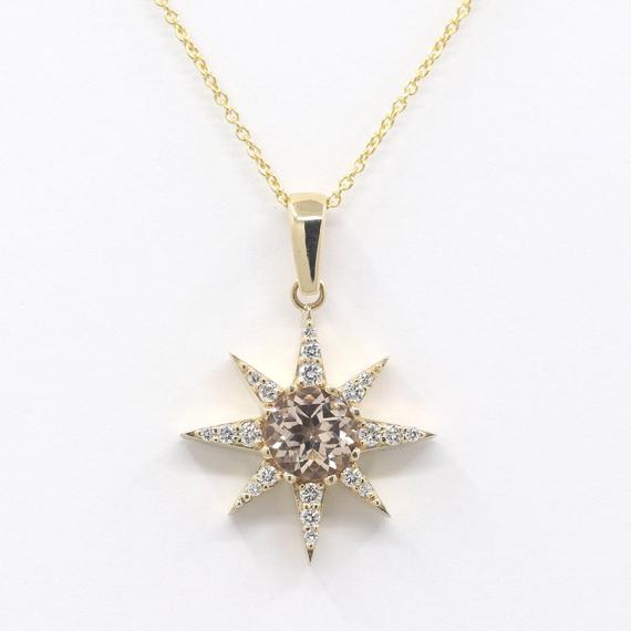 14k Morganite Diamond Star Necklace / Morganite Necklace / Diamond Necklace / Star Necklace / Morganite Pendant / Rose Gold